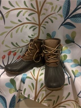 Sperry Brown Leather & Olive Rubber Lace-Up Duck Boots